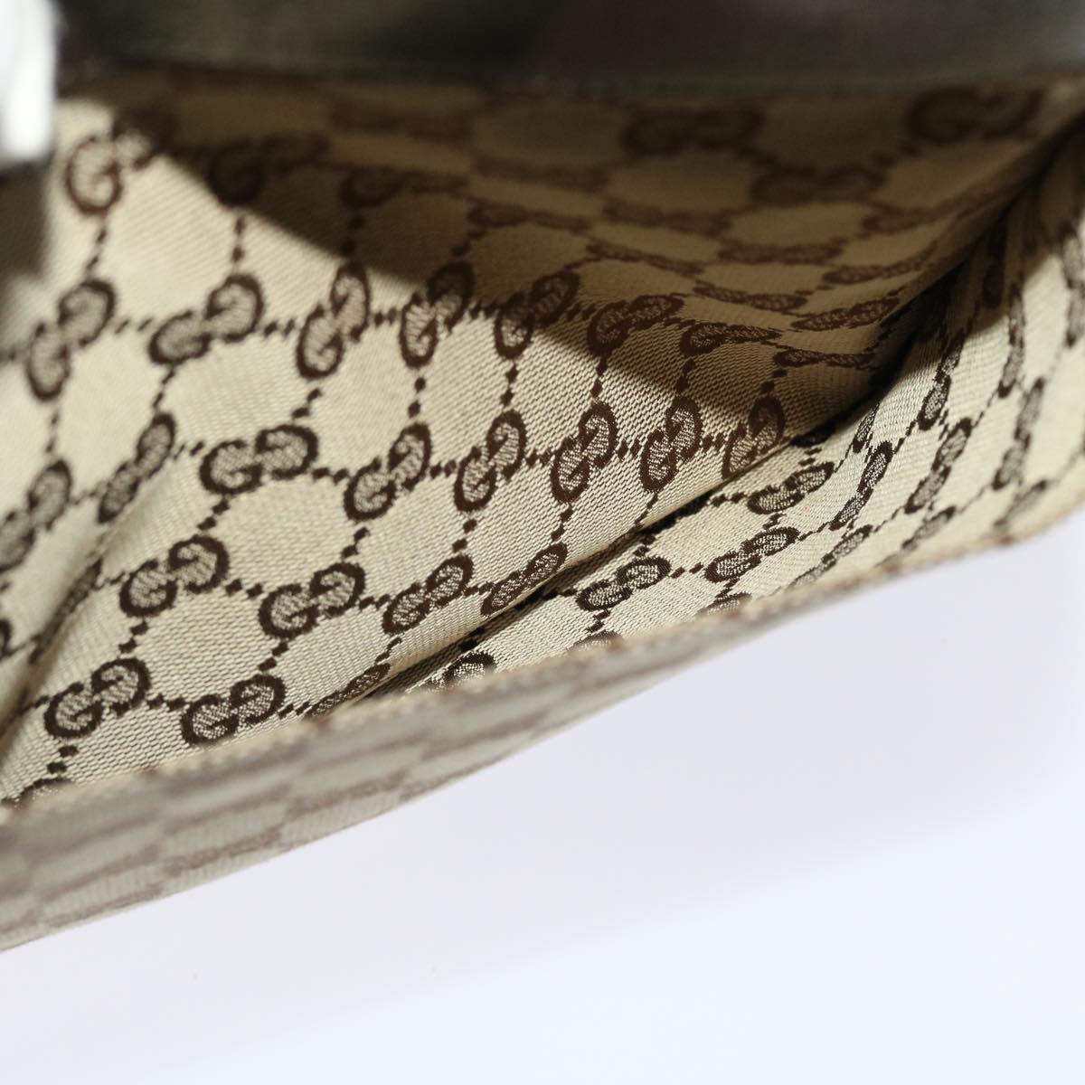 GUCCI GG Canvas Shoulder Bag Beige Dark Brown 27639 ki3103