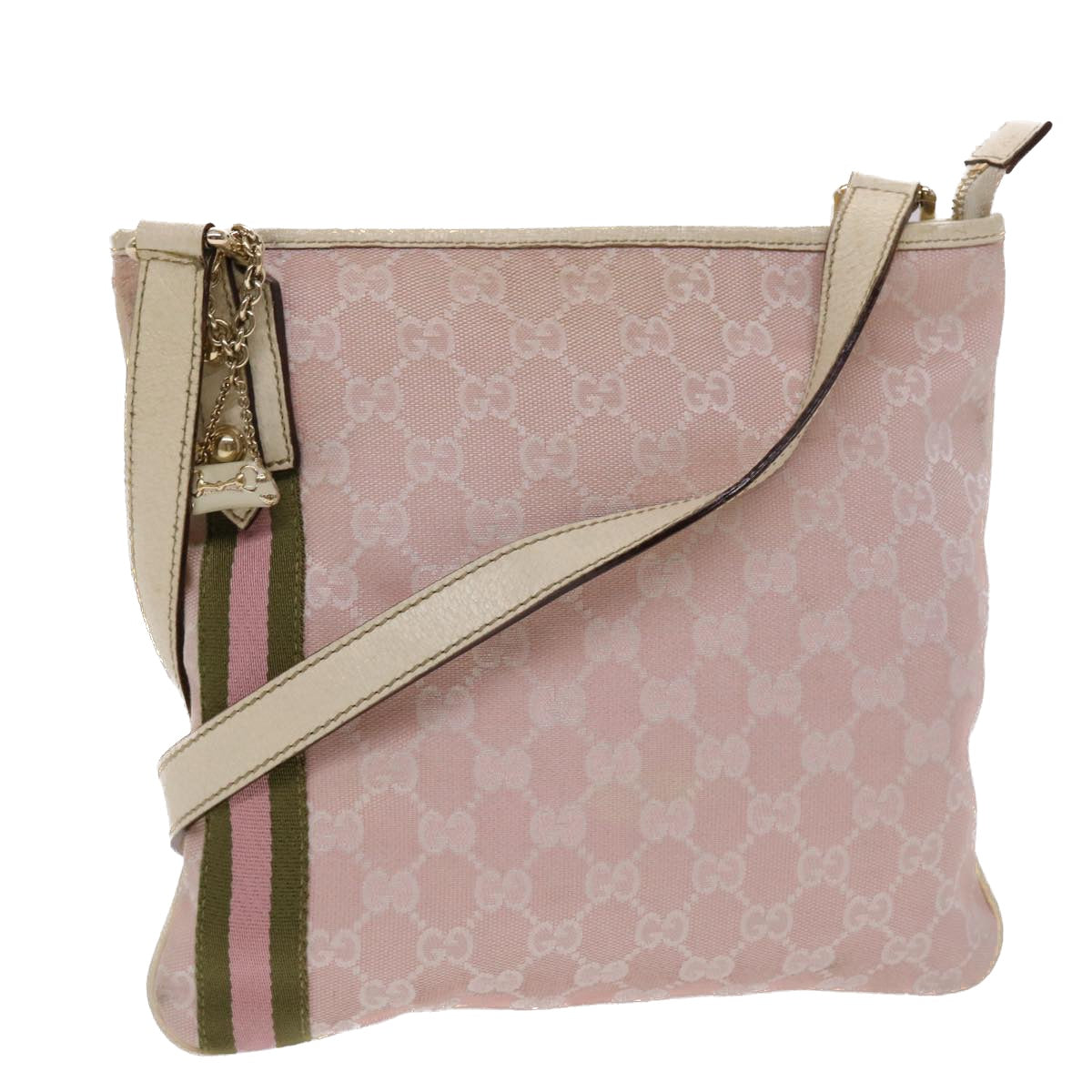 GUCCI GG Canvas Sherry Line Shoulder Bag Pink Khaki 144388 ki3108