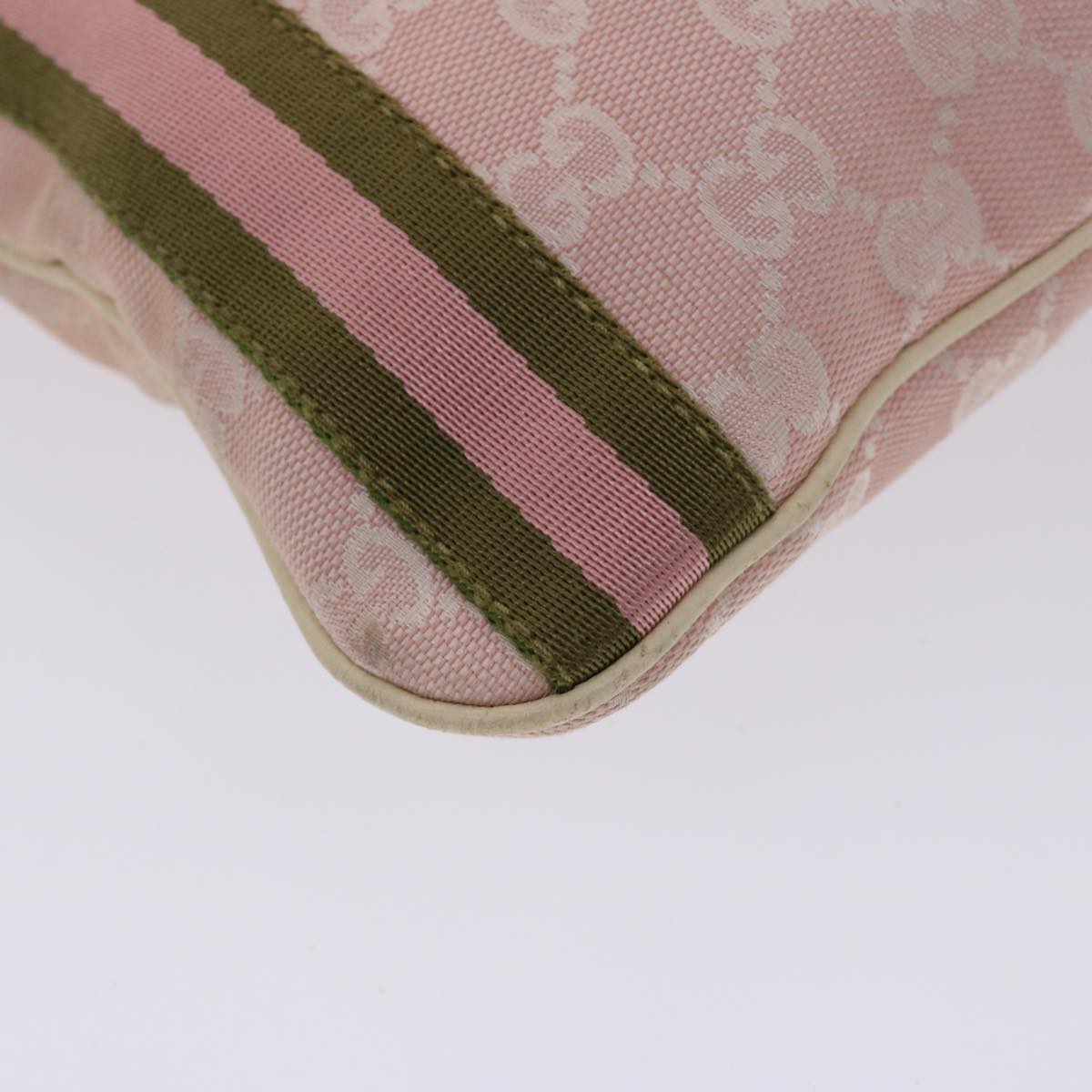 GUCCI GG Canvas Sherry Line Shoulder Bag Pink Khaki 144388 ki3108
