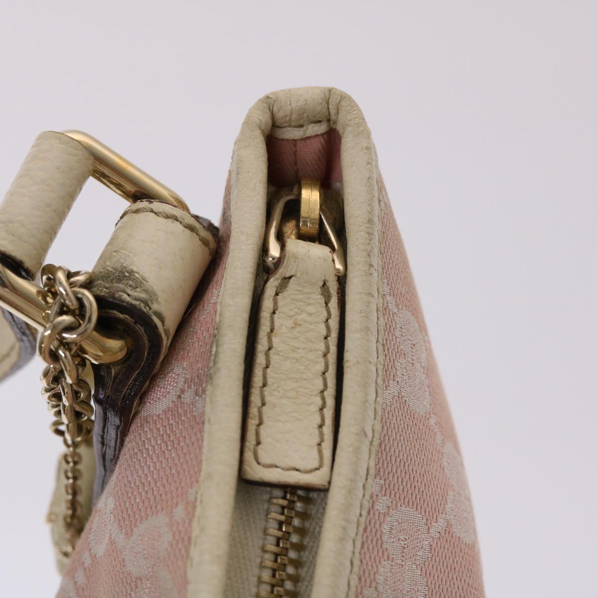 GUCCI GG Canvas Sherry Line Shoulder Bag Pink Khaki 144388 ki3108