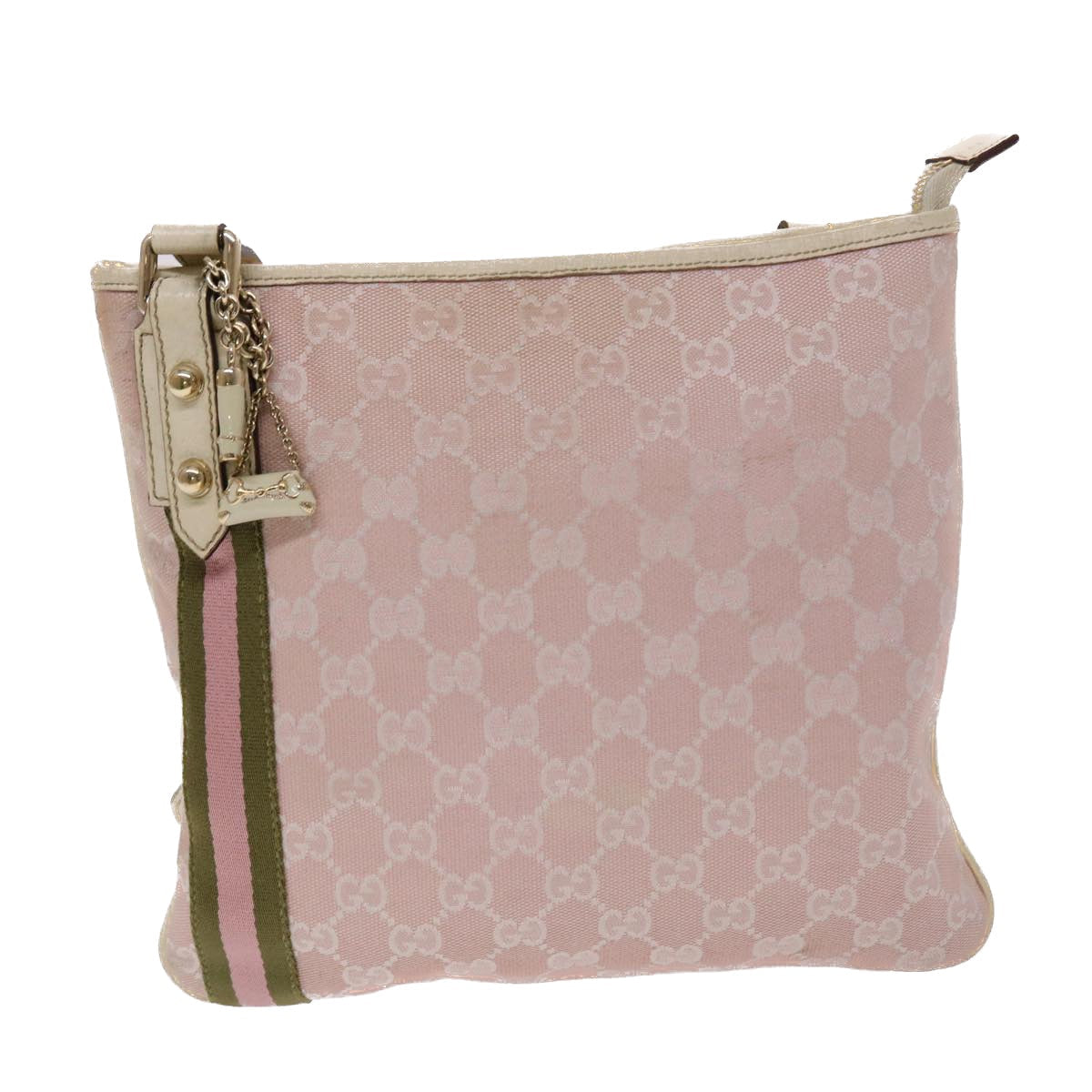 GUCCI GG Canvas Sherry Line Shoulder Bag Pink Khaki 144388 ki3108
