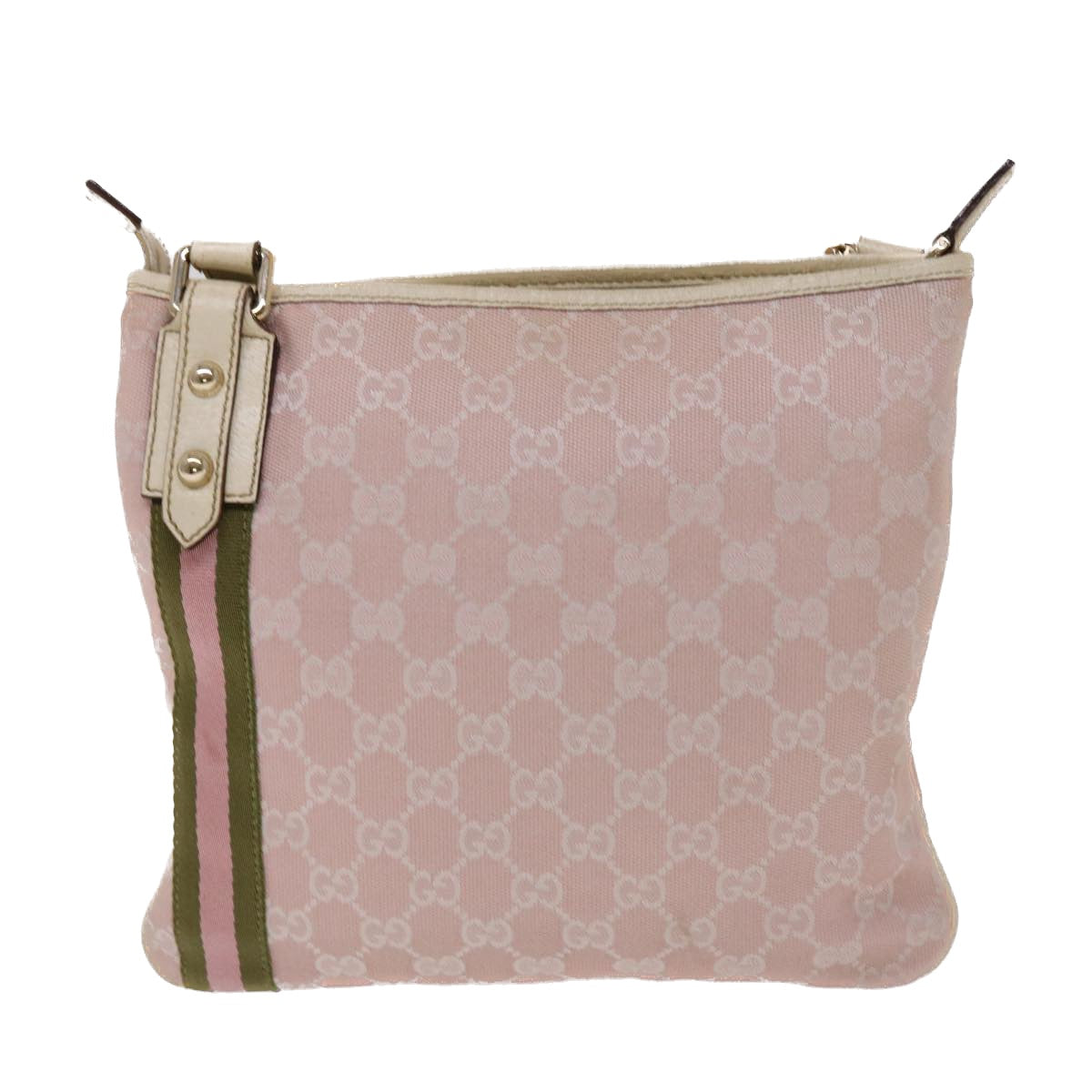 GUCCI GG Canvas Sherry Line Shoulder Bag Pink Khaki 144388 ki3108