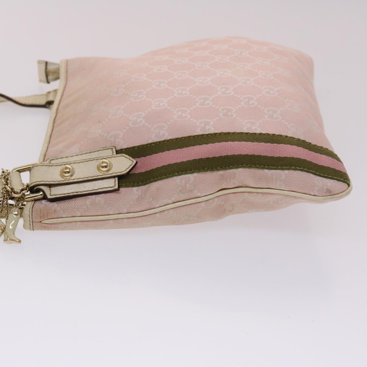 GUCCI GG Canvas Sherry Line Shoulder Bag Pink Khaki 144388 ki3108