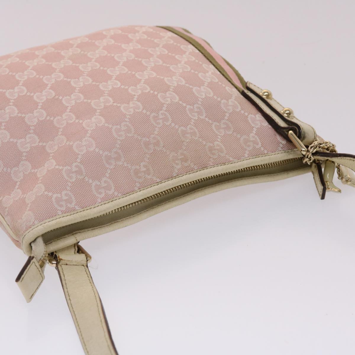 GUCCI GG Canvas Sherry Line Shoulder Bag Pink Khaki 144388 ki3108