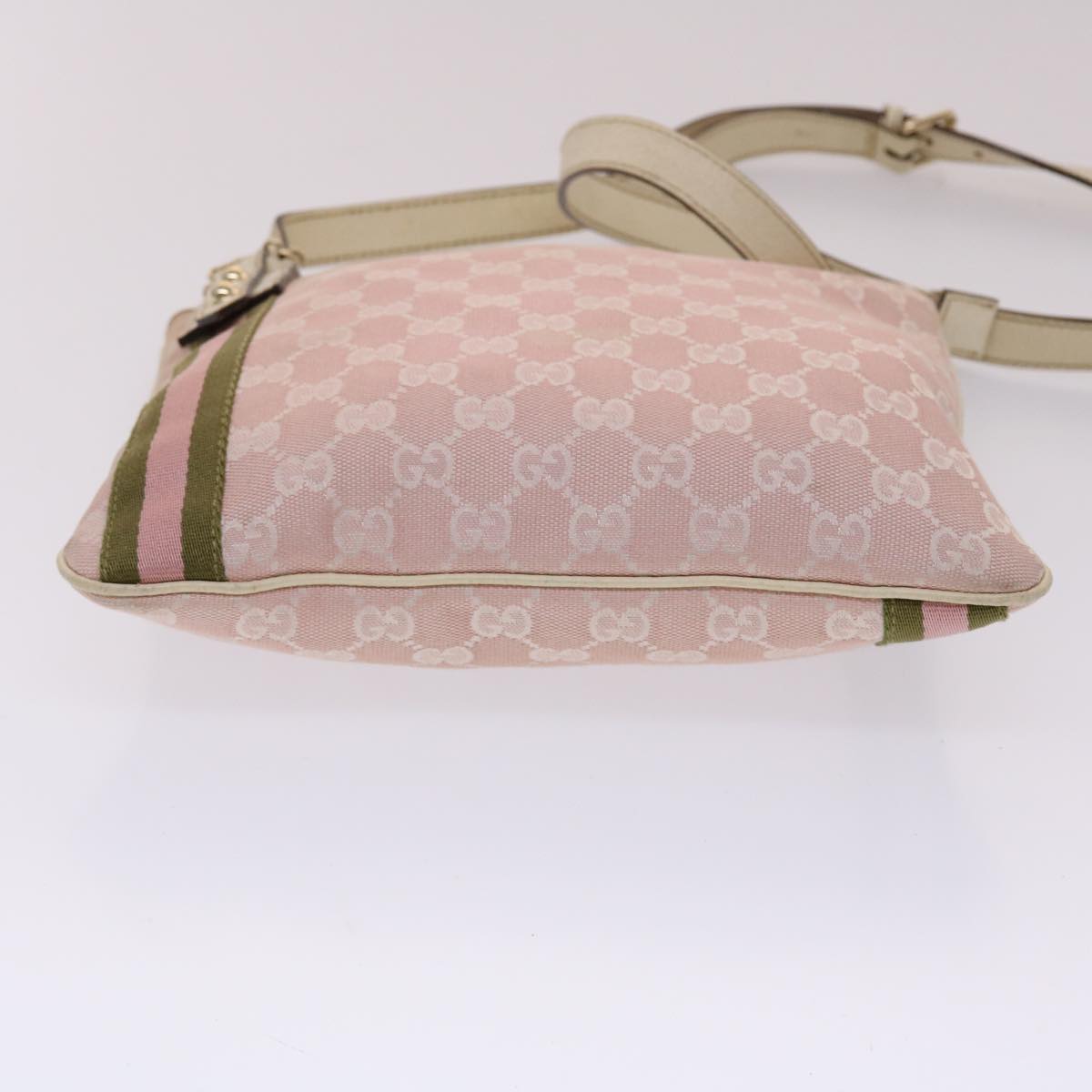 GUCCI GG Canvas Sherry Line Shoulder Bag Pink Khaki 144388 ki3108