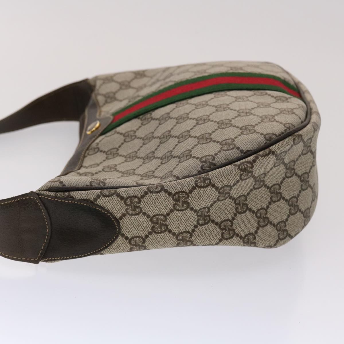 GUCCI GG Canvas Web Sherry Line Shoulder Bag PVC Leather Beige Green ki3157