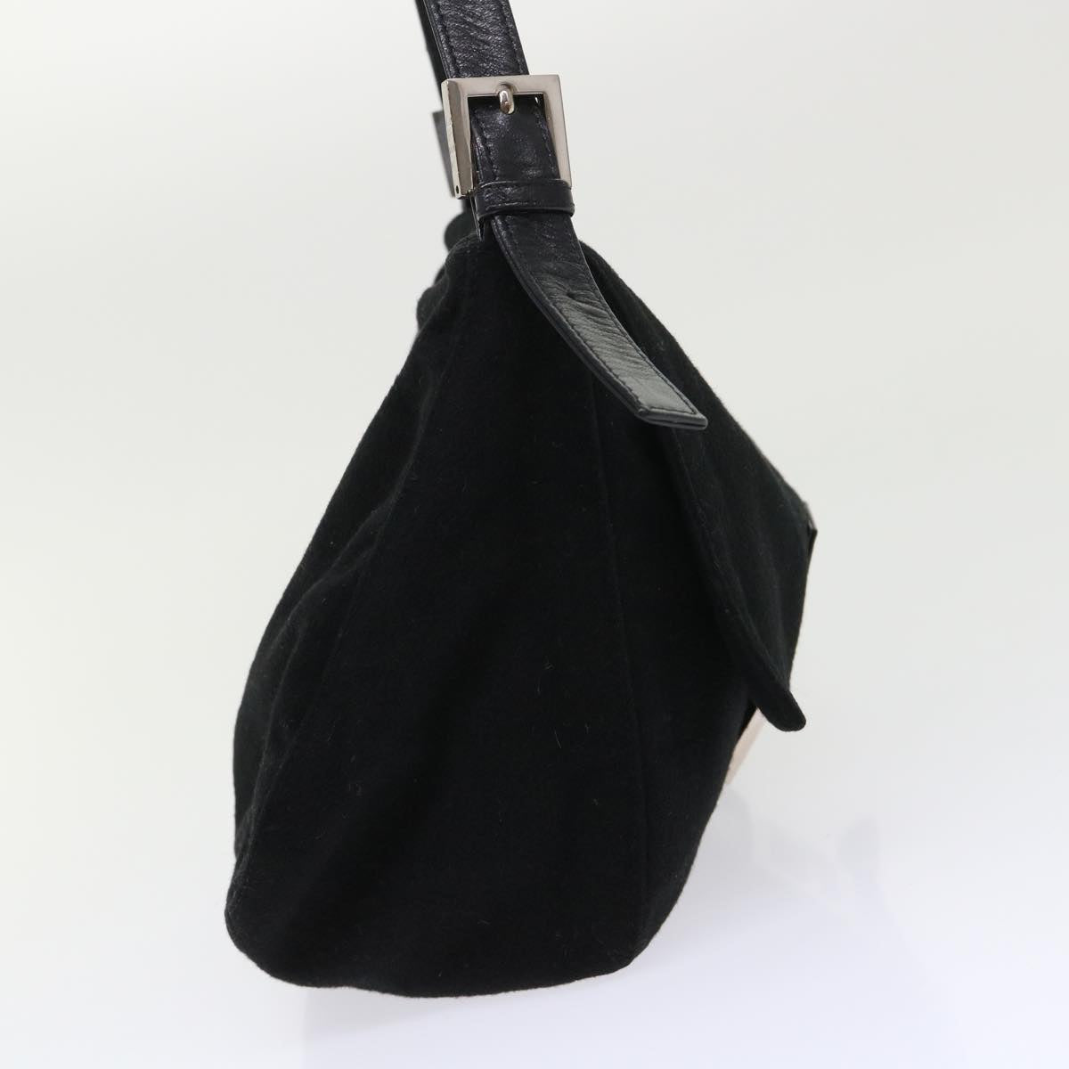 FENDI Mamma Baguette Shoulder Bag Wool Leather Black 2348 26325 093 ki3163