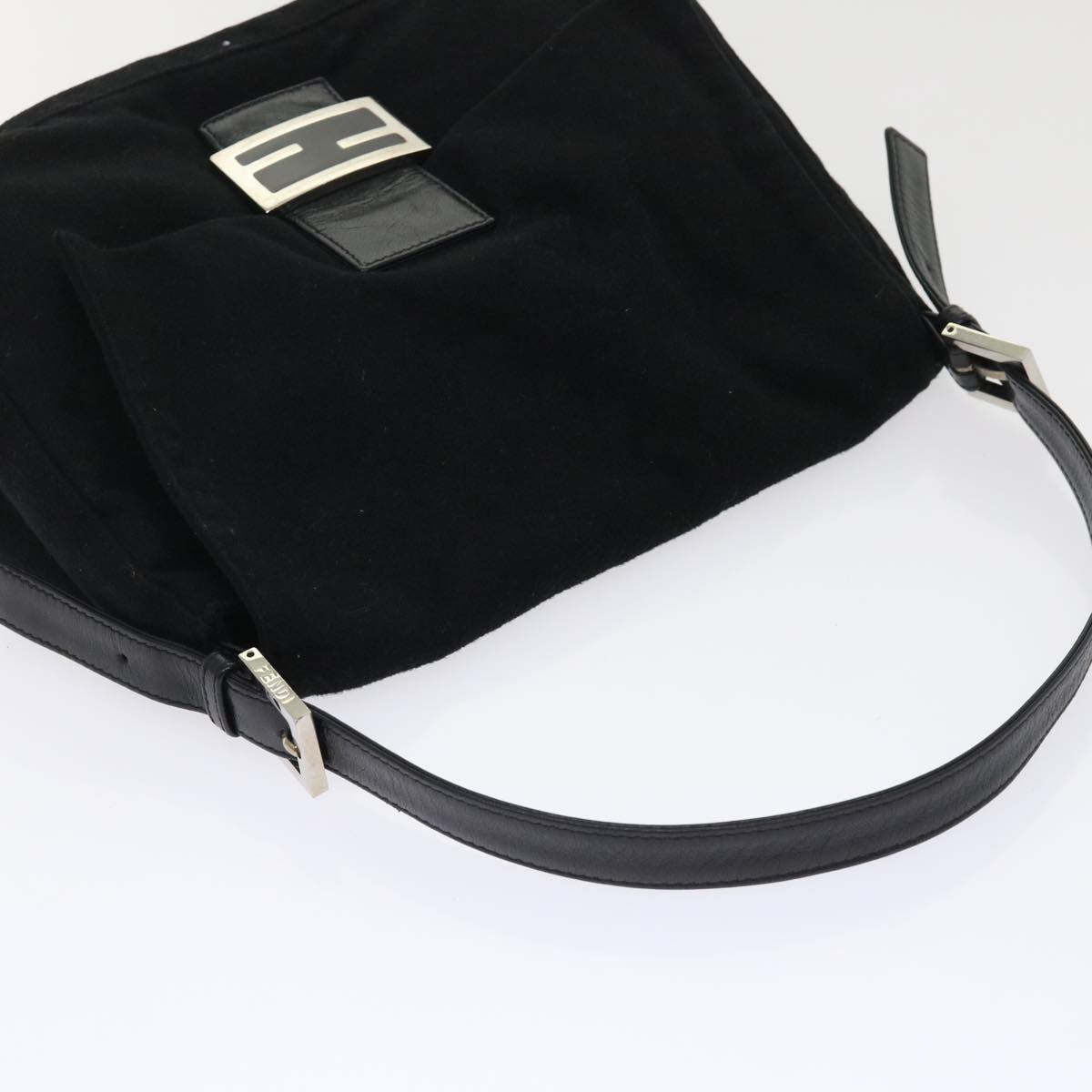 FENDI Mamma Baguette Shoulder Bag Wool Leather Black 2348 26325 093 ki3163