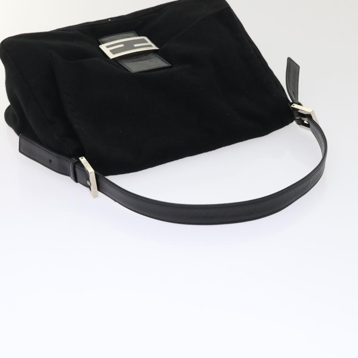 FENDI Mamma Baguette Shoulder Bag Wool Leather Black 2348 26325 093 ki3163