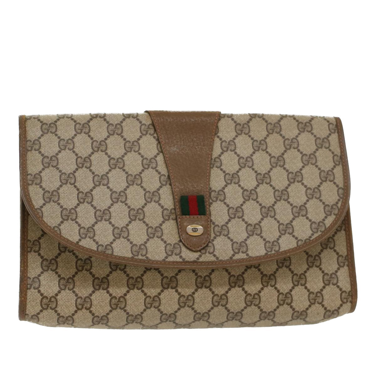 GUCCI GG Canvas Web Sherry Line Clutch Bag Beige Red Green 89.01.031 ki3202