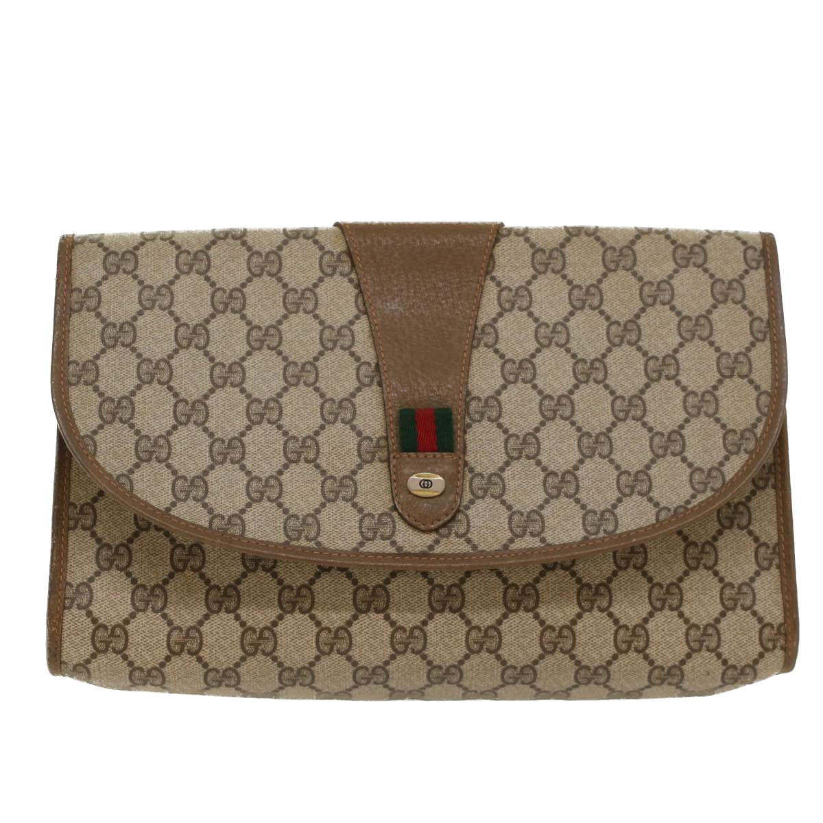 GUCCI GG Canvas Web Sherry Line Clutch Bag Beige Red Green 89.01.031 ki3202