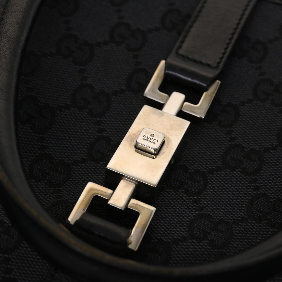 GUCCI GG Canvas Jackie Hand Bag Leather Black 002.1064 3444 ki3239