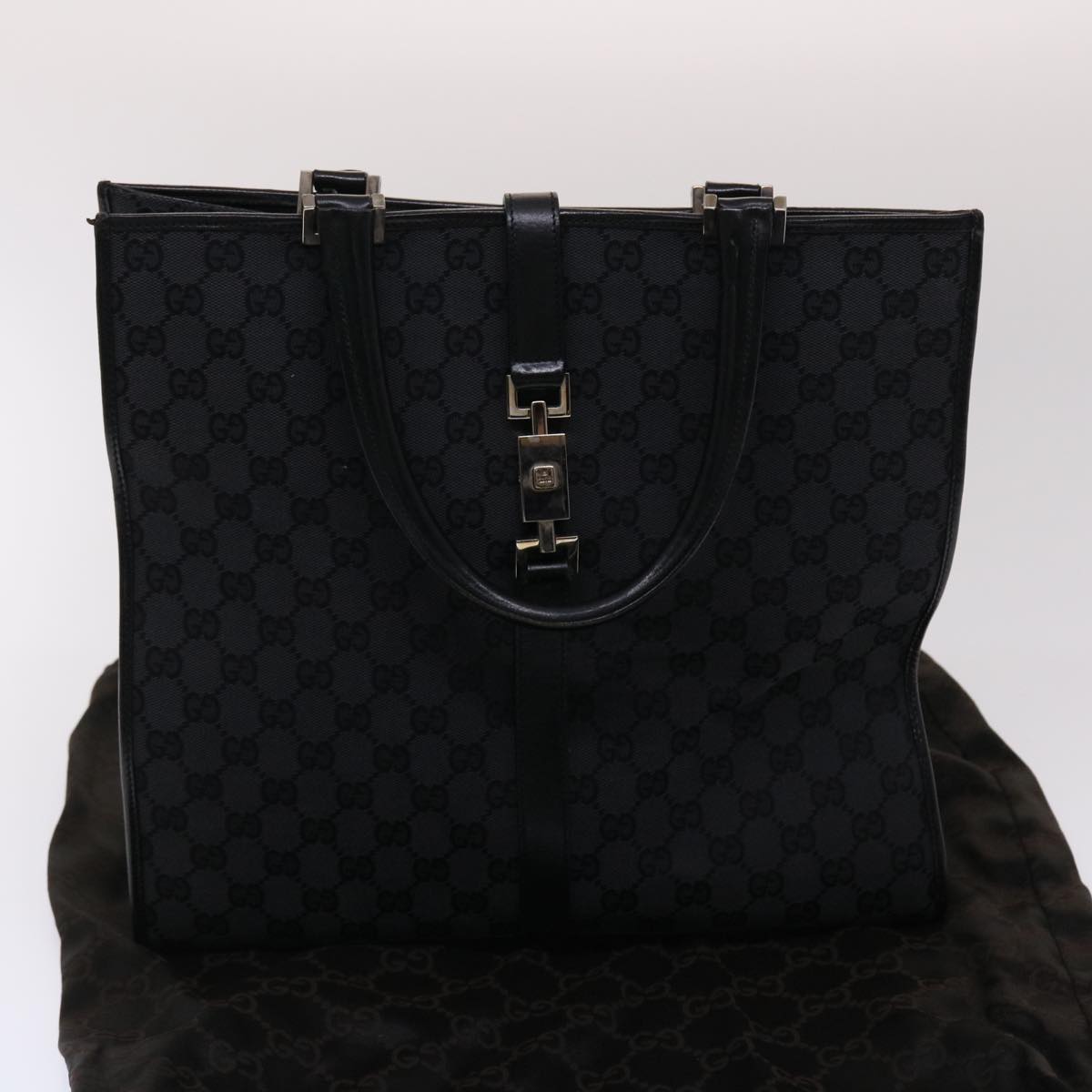 GUCCI GG Canvas Jackie Hand Bag Leather Black 002.1064 3444 ki3239