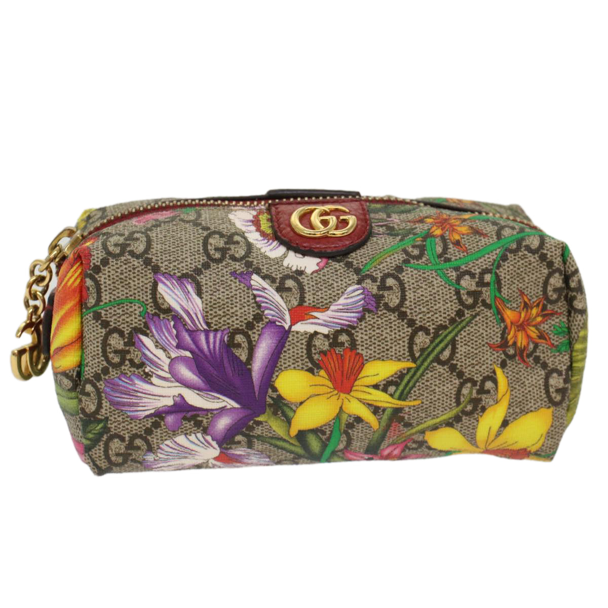 GUCCI GG Canvas Floral Pouch PVC Leather Beige Pink ki3268