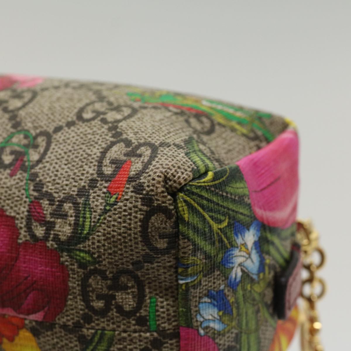GUCCI GG Canvas Floral Pouch PVC Leather Beige Pink ki3268