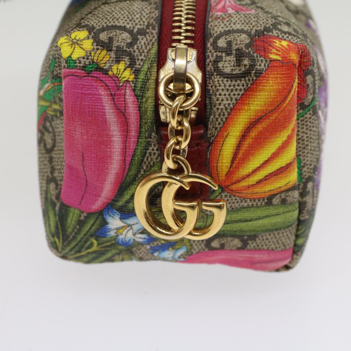 GUCCI GG Canvas Floral Pouch PVC Leather Beige Pink ki3268