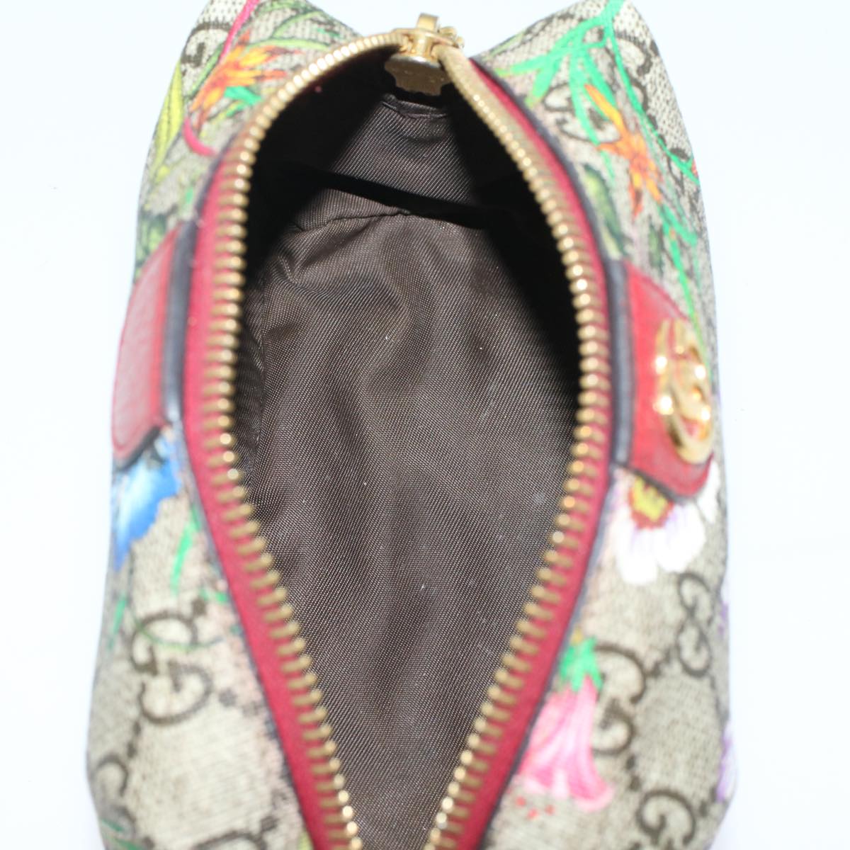GUCCI GG Canvas Floral Pouch PVC Leather Beige Pink ki3268
