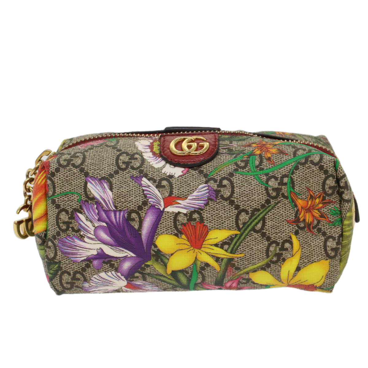 GUCCI GG Canvas Floral Pouch PVC Leather Beige Pink ki3268