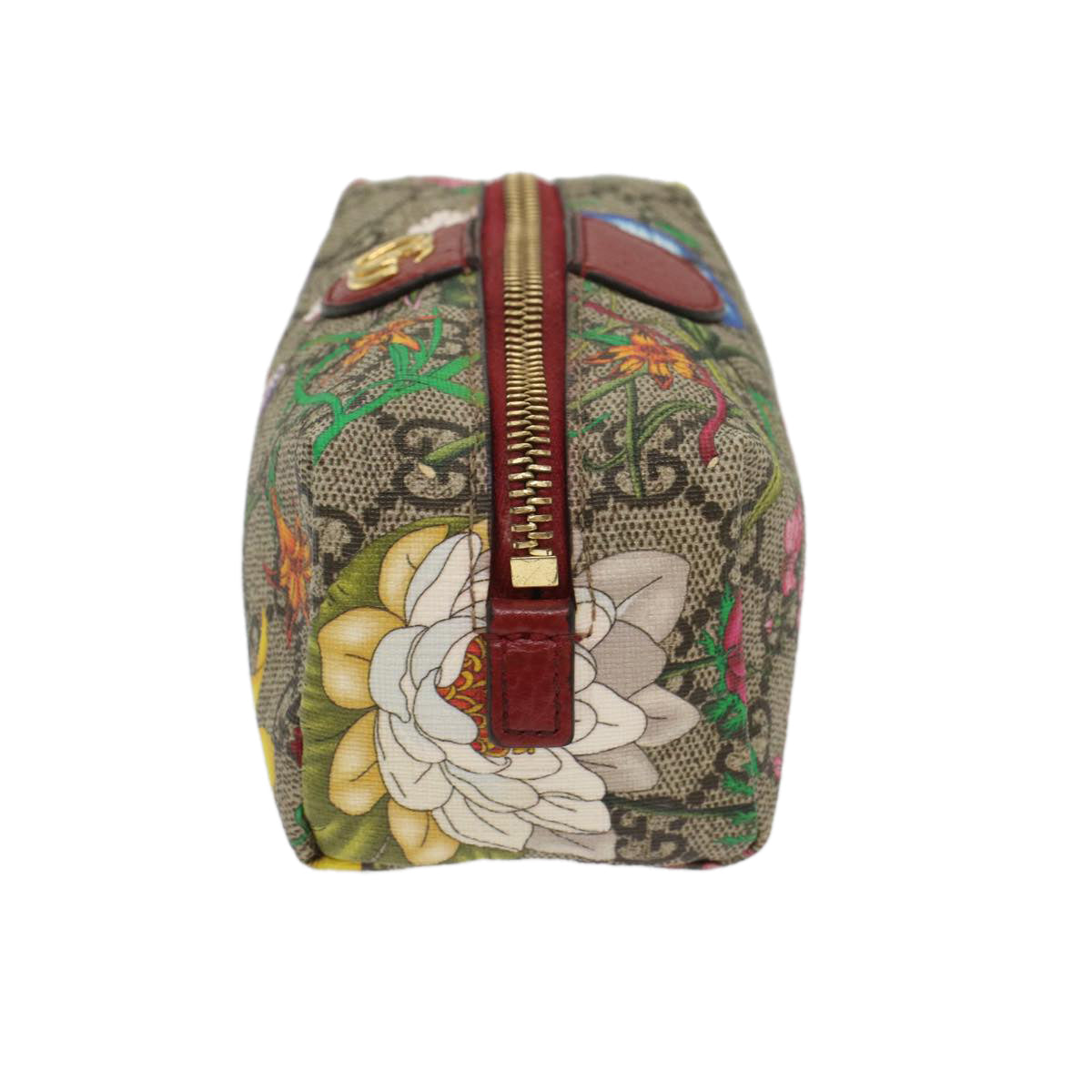 GUCCI GG Canvas Floral Pouch PVC Leather Beige Pink ki3268