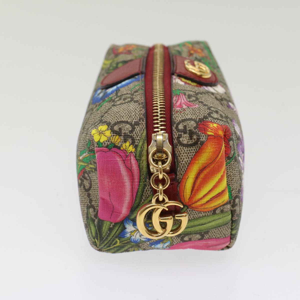 GUCCI GG Canvas Floral Pouch PVC Leather Beige Pink ki3268