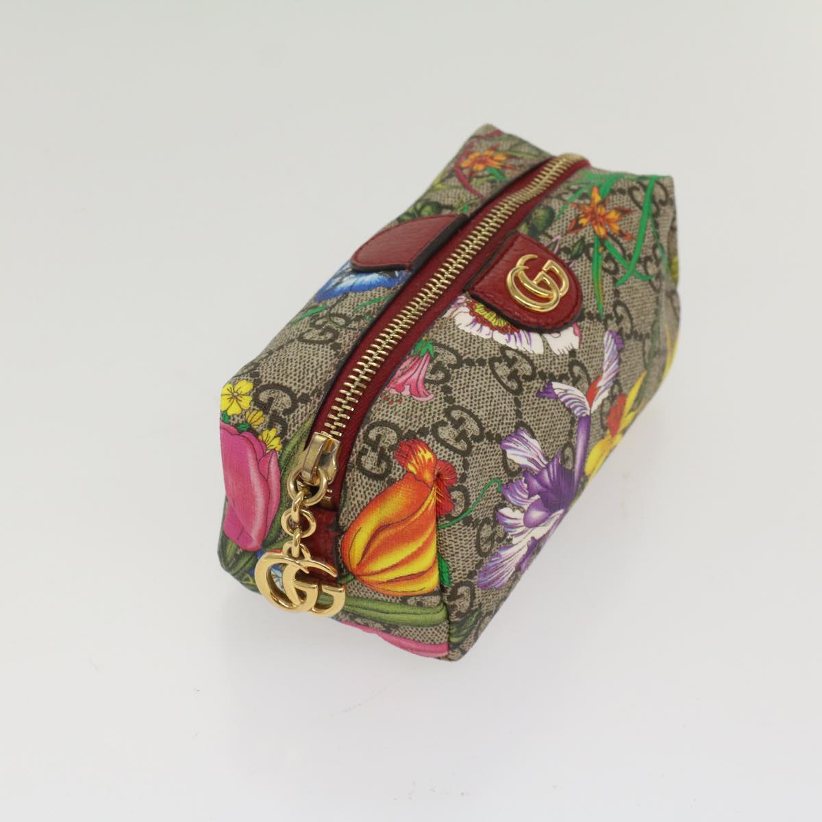 GUCCI GG Canvas Floral Pouch PVC Leather Beige Pink ki3268