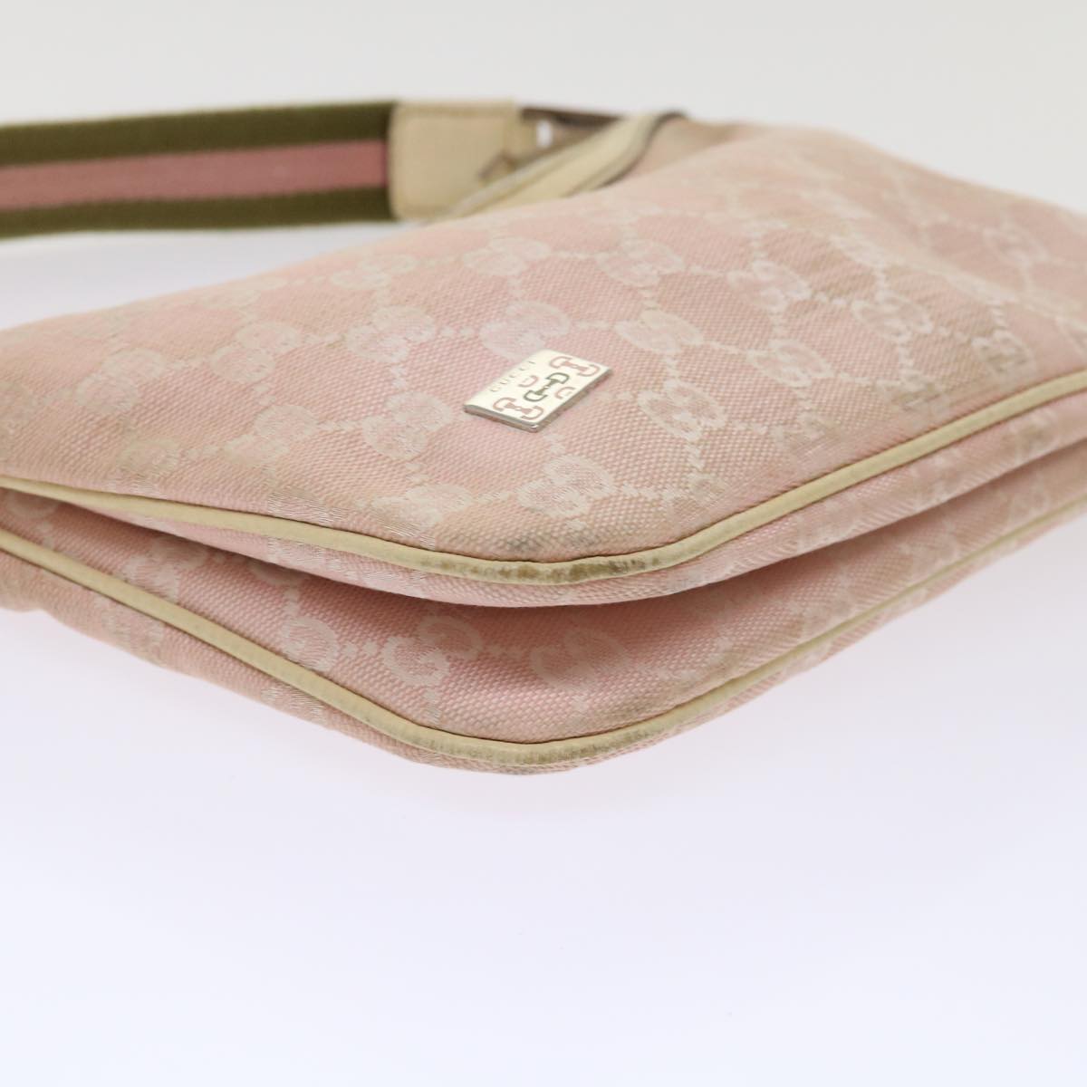 GUCCI GG Canvas Sherry Line Shoulder Bag Pink Khaki 145812 ki3283