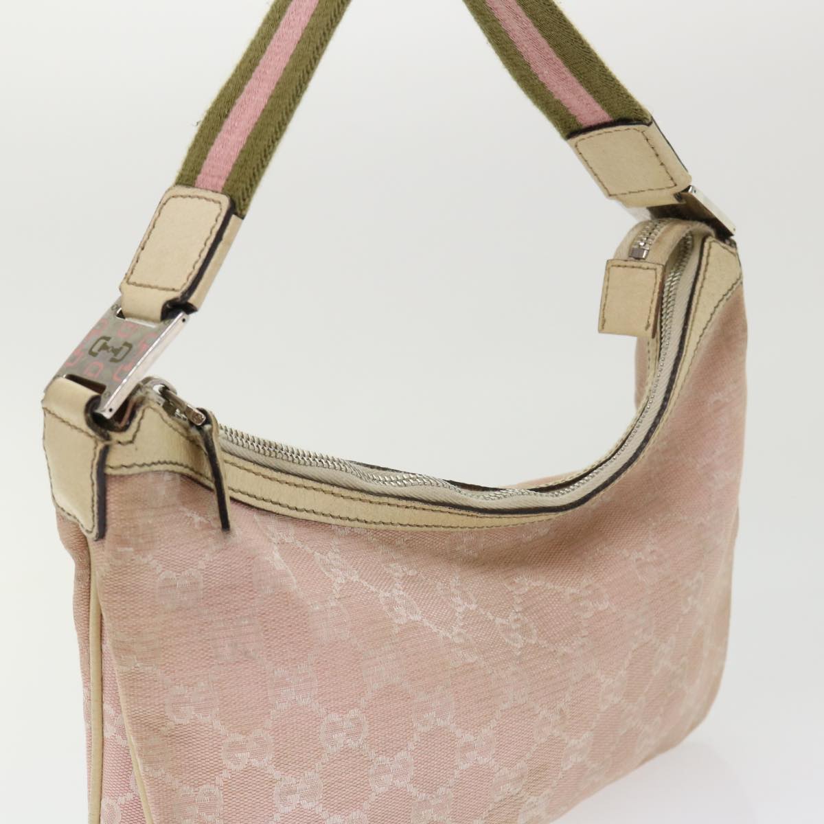 GUCCI GG Canvas Sherry Line Shoulder Bag Pink Khaki 145812 ki3283