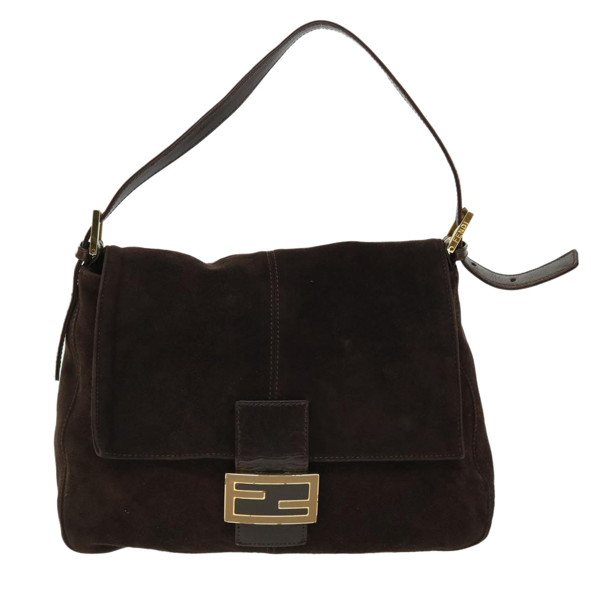 FENDI Mamma Baguette Shoulder Bag Suede Brown ki3319