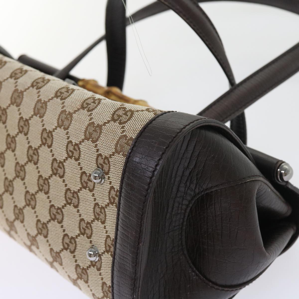 GUCCI GG Canvas Bamboo Hand Bag Beige 111713 ki3323