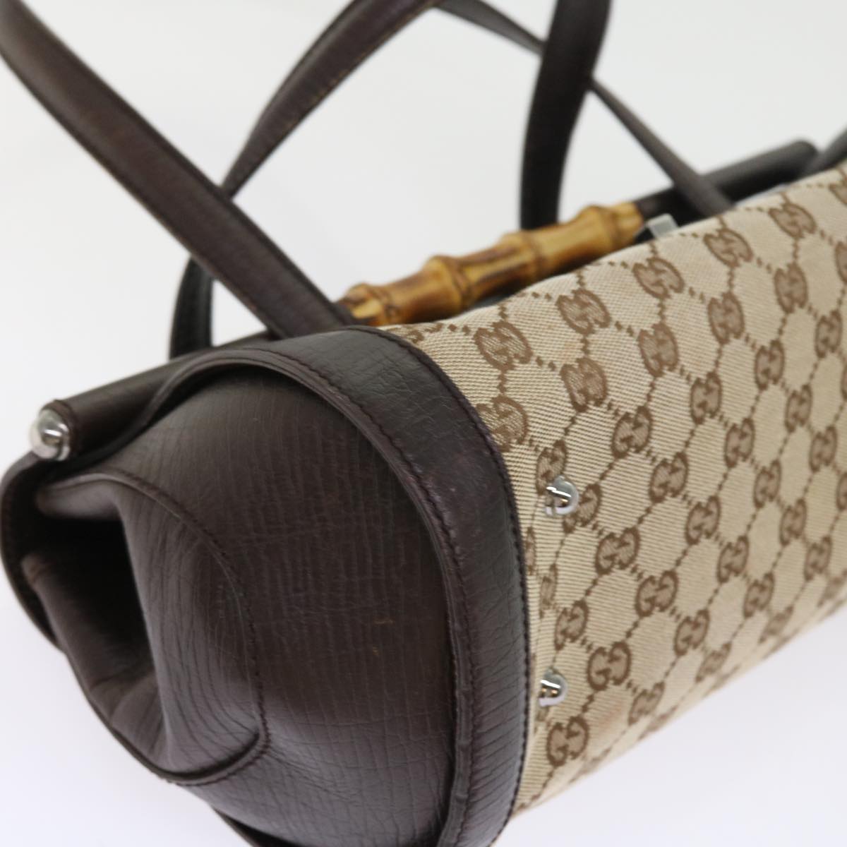 GUCCI GG Canvas Bamboo Hand Bag Beige 111713 ki3323