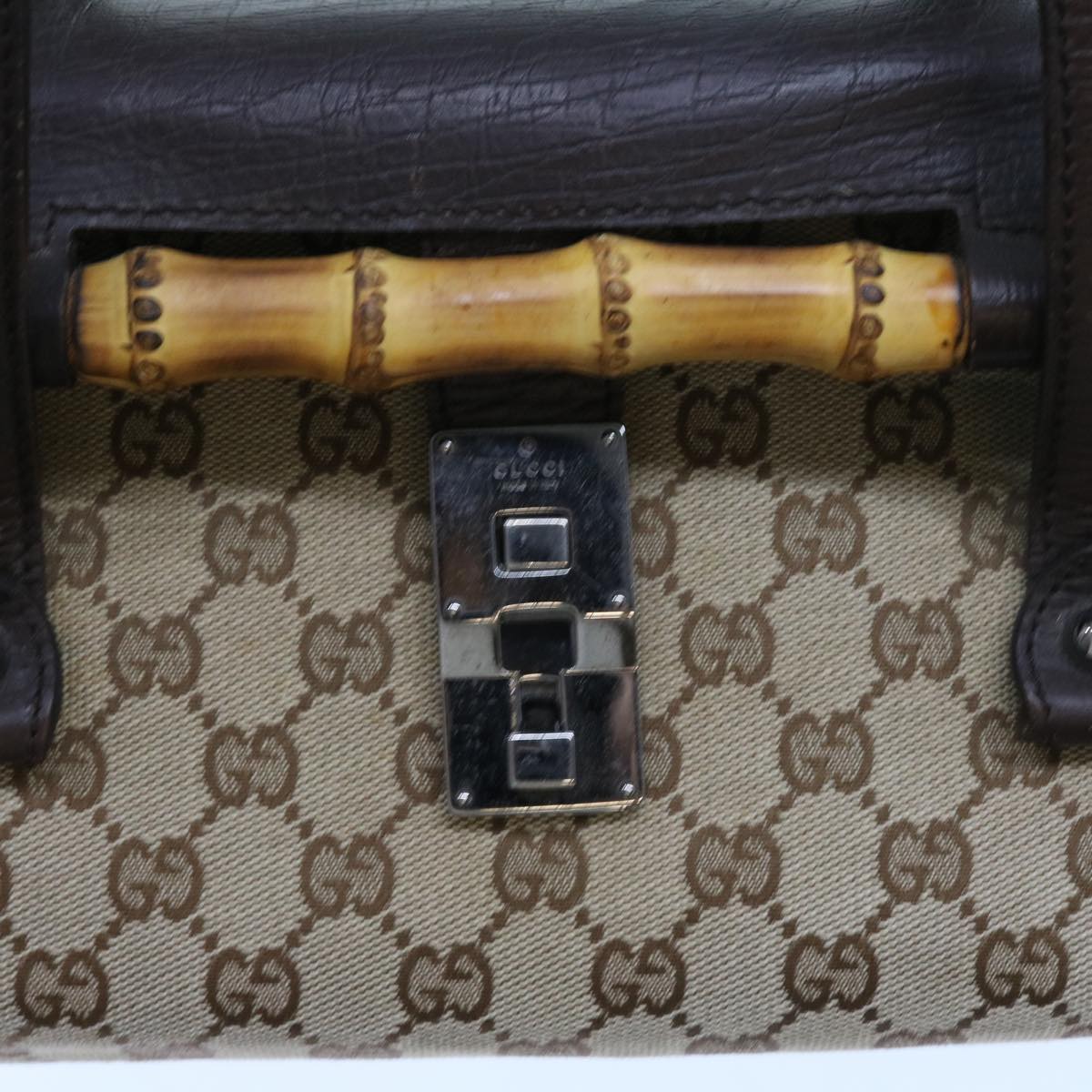 GUCCI GG Canvas Bamboo Hand Bag Beige 111713 ki3323