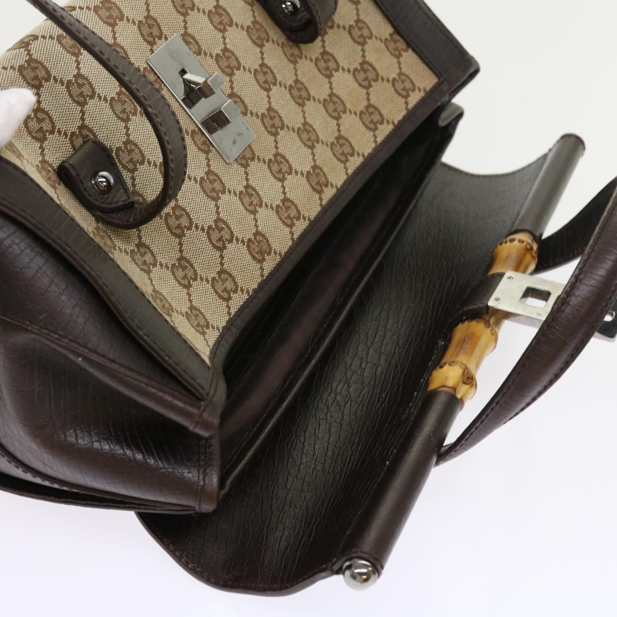 GUCCI GG Canvas Bamboo Hand Bag Beige 111713 ki3323