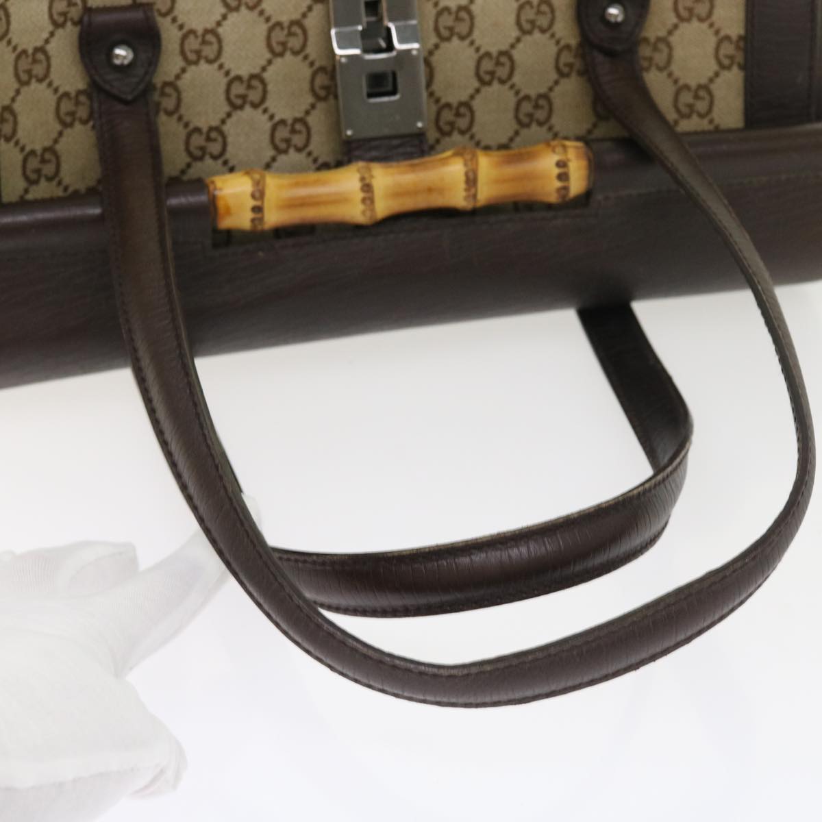 GUCCI GG Canvas Bamboo Hand Bag Beige 111713 ki3323