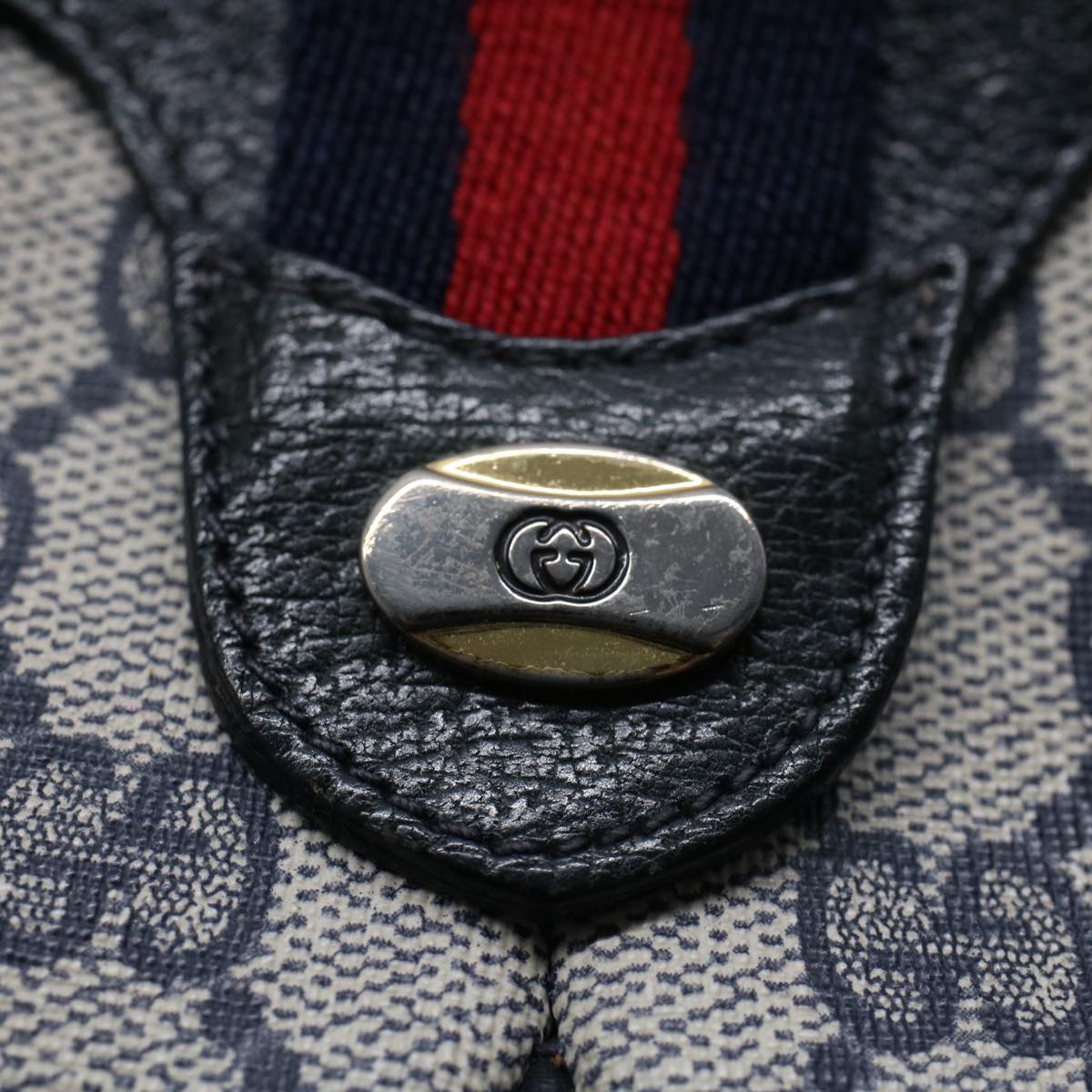GUCCI GG Canvas Sherry Line Shoulder Bag PVC Leather Gray Navy Red ki3325