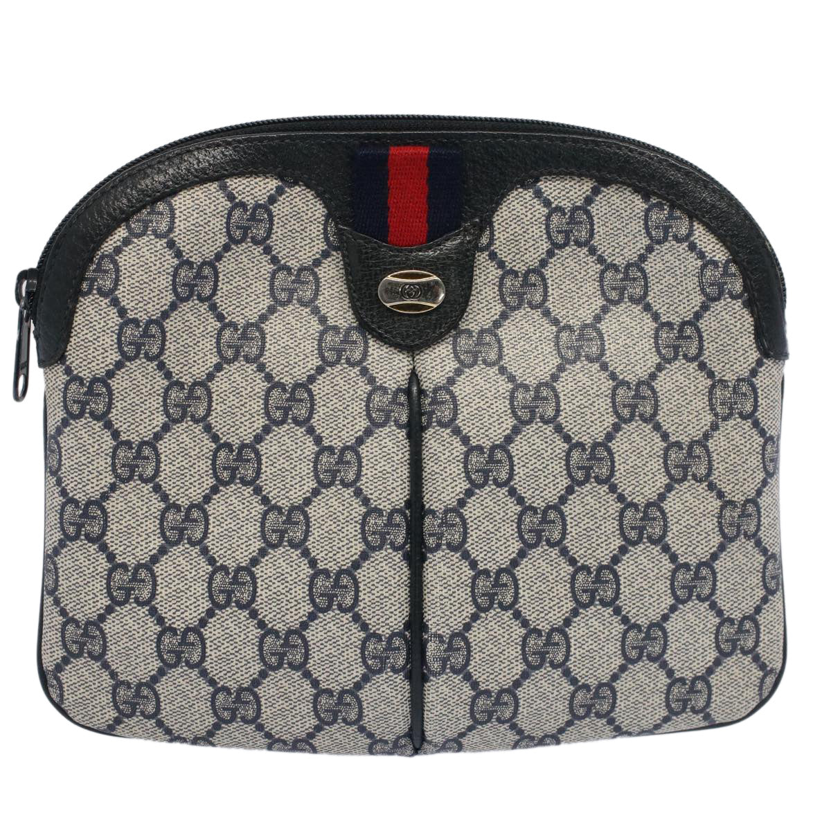 GUCCI GG Canvas Sherry Line Shoulder Bag PVC Leather Gray Navy Red ki3325
