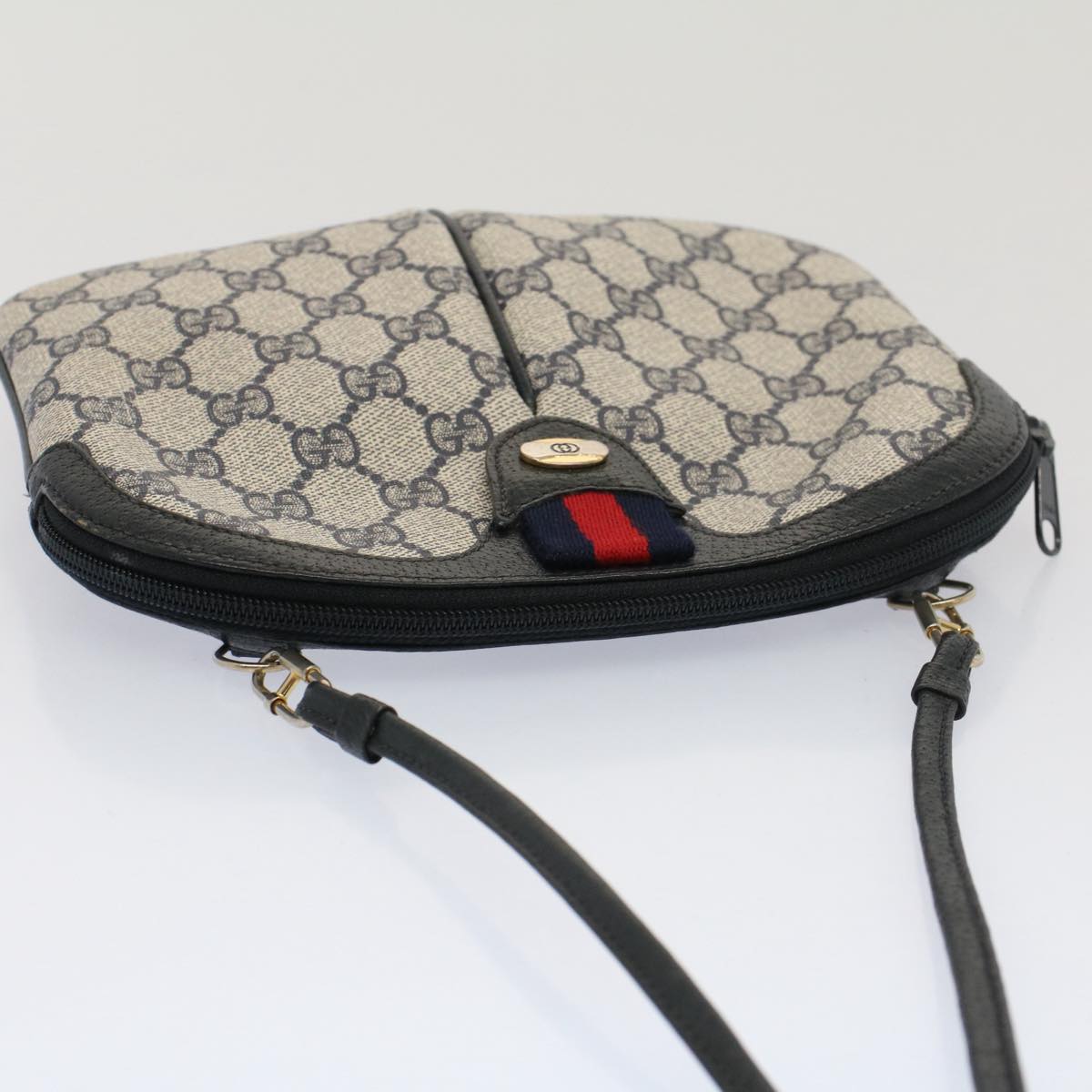 GUCCI GG Canvas Sherry Line Shoulder Bag PVC Leather Gray Navy Red ki3325