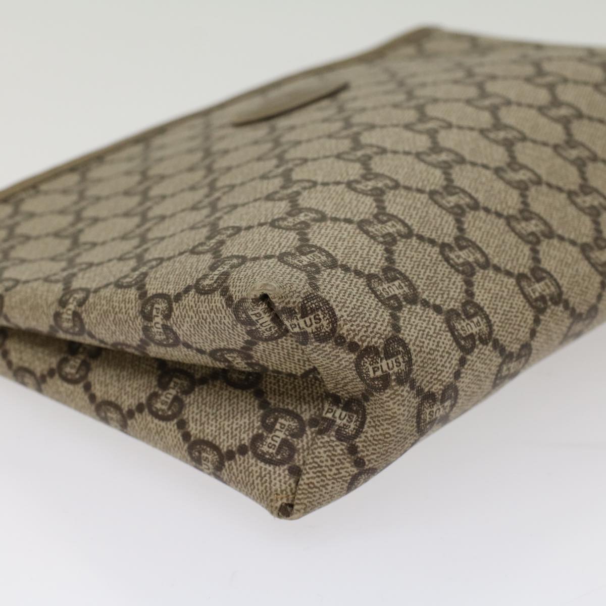 GUCCI GG PLUS Canvas Clutch Bag PVC Leather Beige ki3327