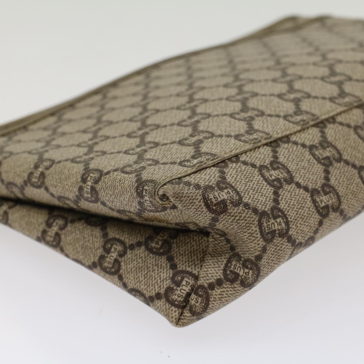 GUCCI GG PLUS Canvas Clutch Bag PVC Leather Beige ki3327