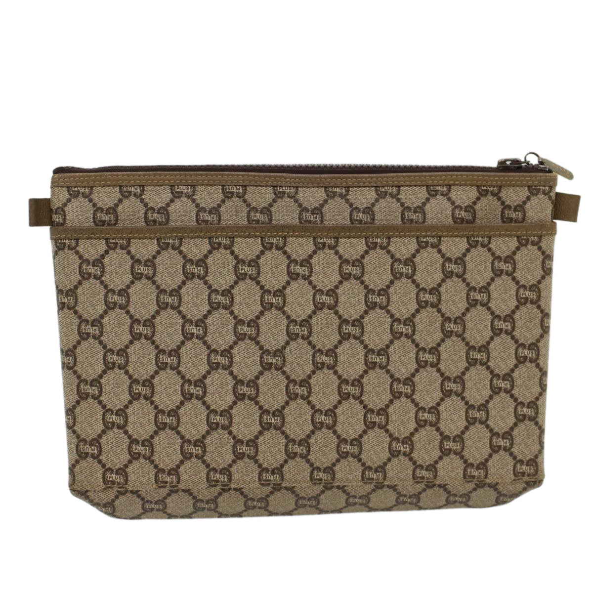 GUCCI GG PLUS Canvas Clutch Bag PVC Leather Beige ki3327