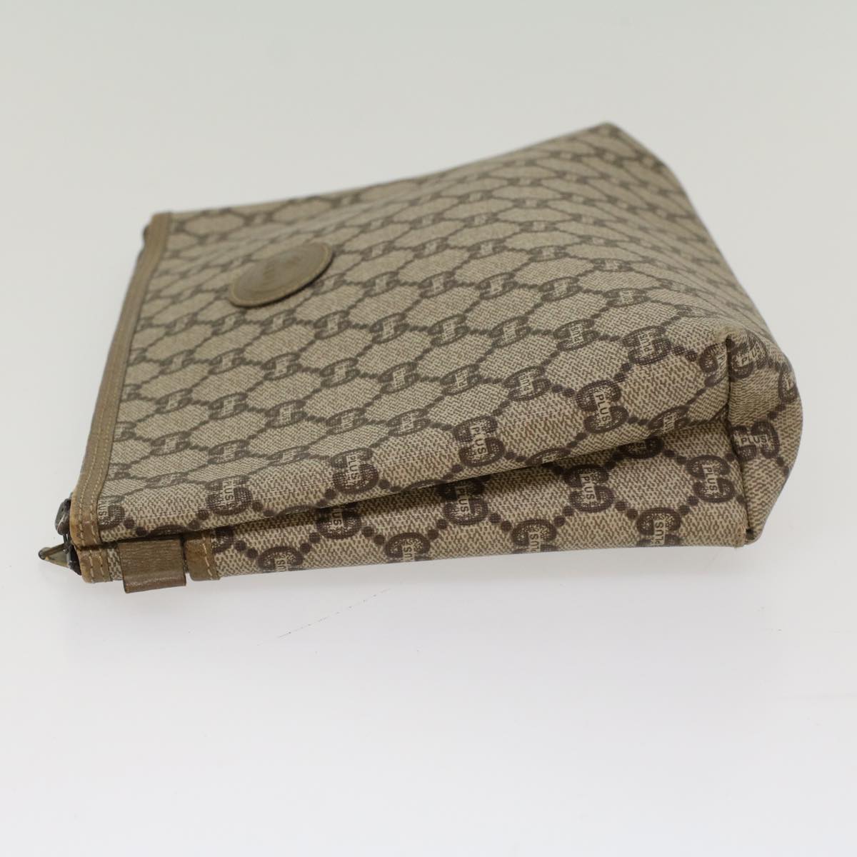 GUCCI GG PLUS Canvas Clutch Bag PVC Leather Beige ki3327