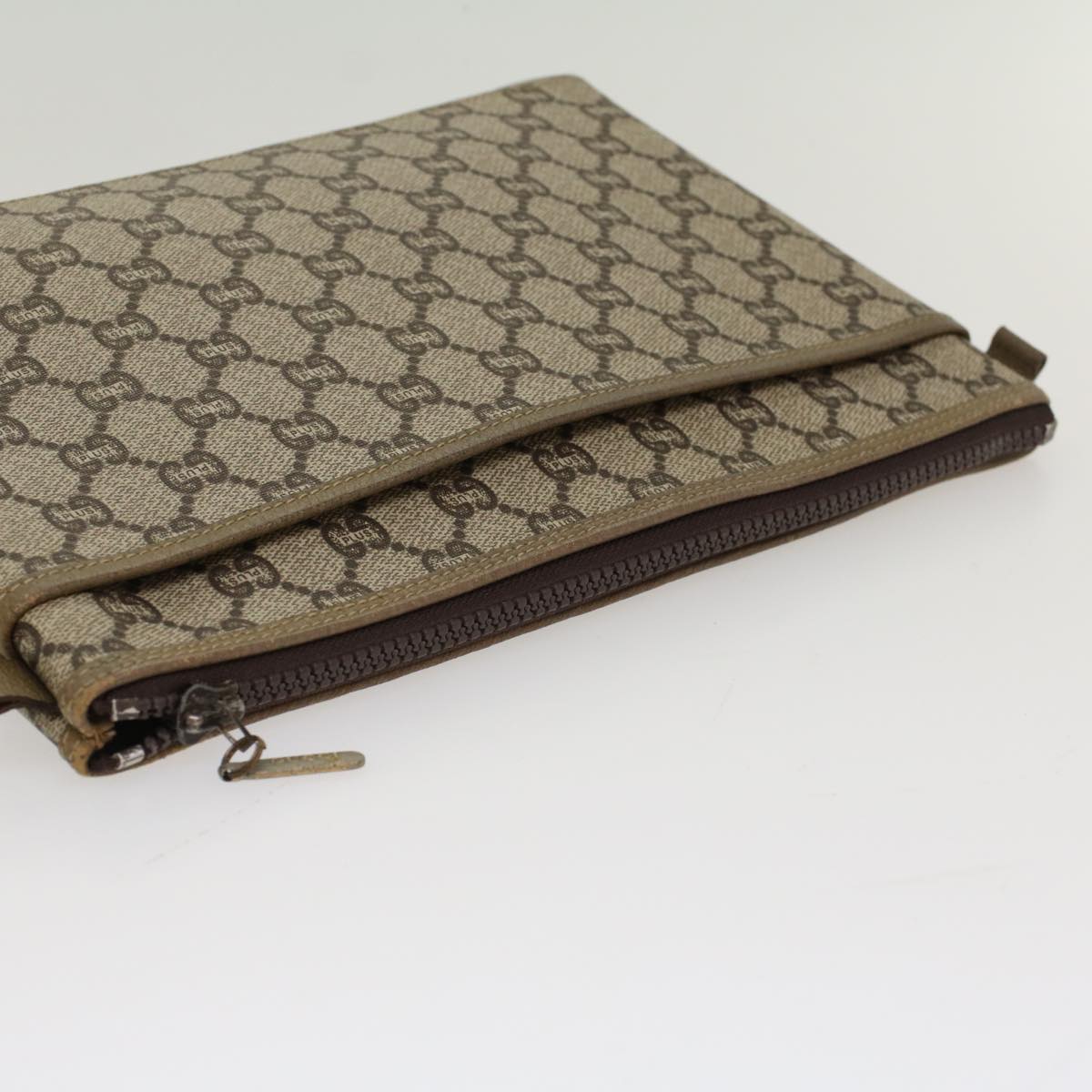 GUCCI GG PLUS Canvas Clutch Bag PVC Leather Beige ki3327