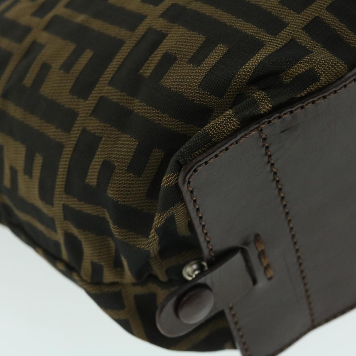 FENDI Zucca Canvas Hand Bag Nylon Leather Brown ki3329