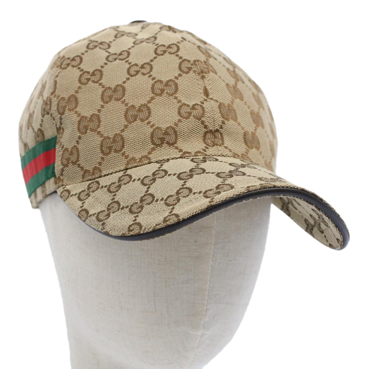 GUCCI GG Canvas Web Sherry Line Baseball Cap M Beige Green 200035 ki3339