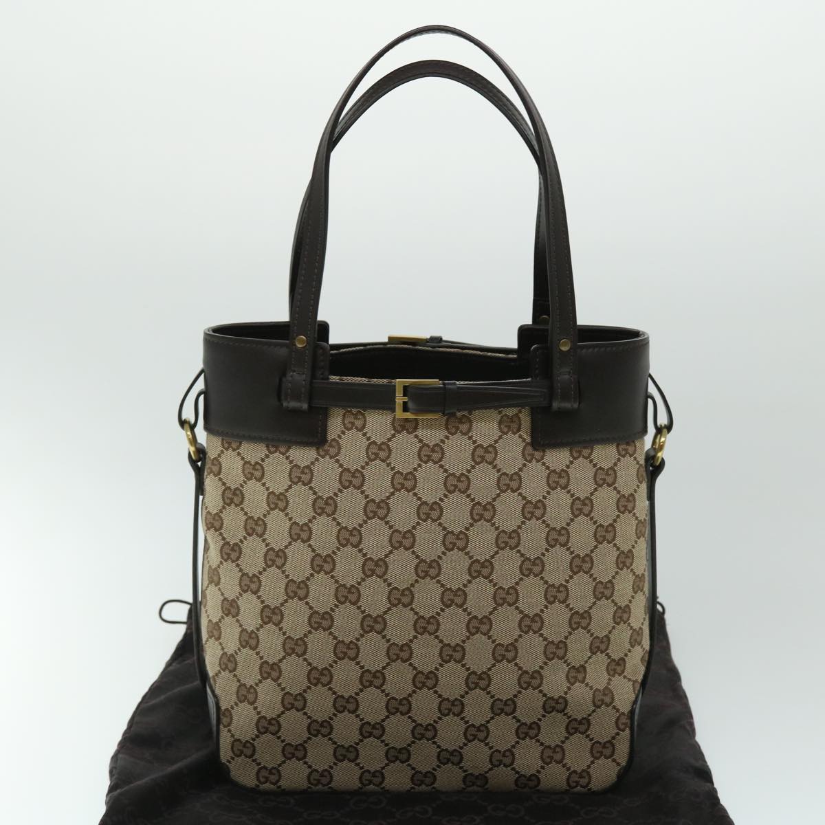 GUCCI GG Canvas Tote Bag Canvas Leather Beige Brown 107757 ki3340