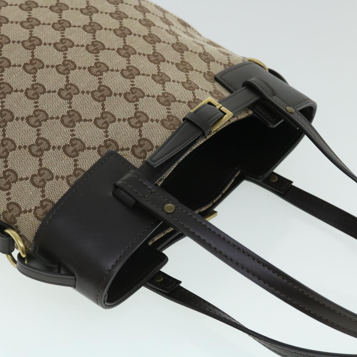 GUCCI GG Canvas Tote Bag Canvas Leather Beige Brown 107757 ki3340