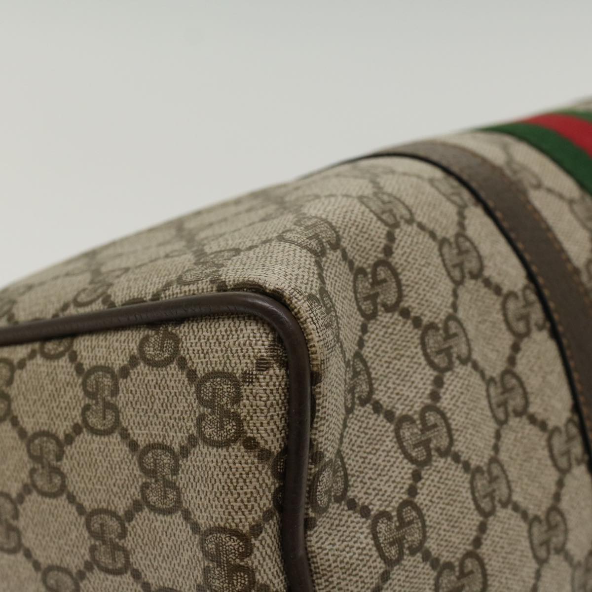 GUCCI GG Canvas Web Sherry Line Boston Bag PVC Leather Beige Green ki3376