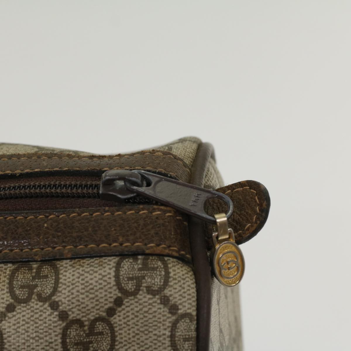 GUCCI GG Canvas Web Sherry Line Boston Bag PVC Leather Beige Green ki3376