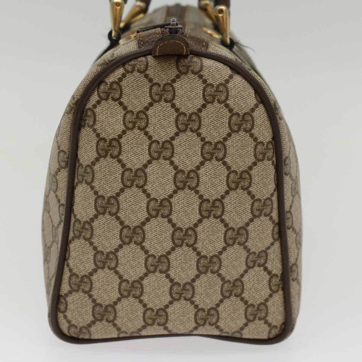 GUCCI GG Canvas Web Sherry Line Boston Bag PVC Leather Beige Green ki3376