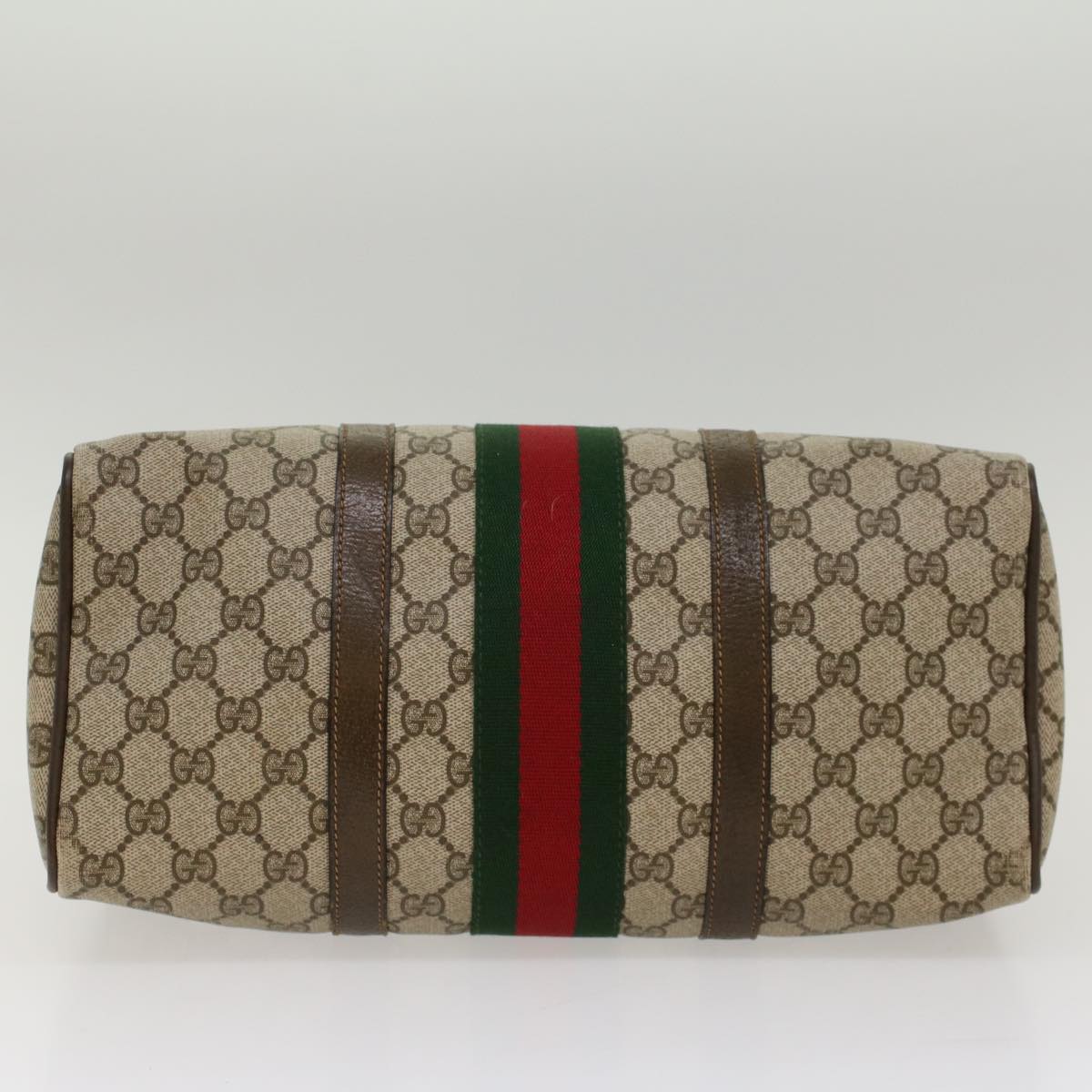 GUCCI GG Canvas Web Sherry Line Boston Bag PVC Leather Beige Green ki3376