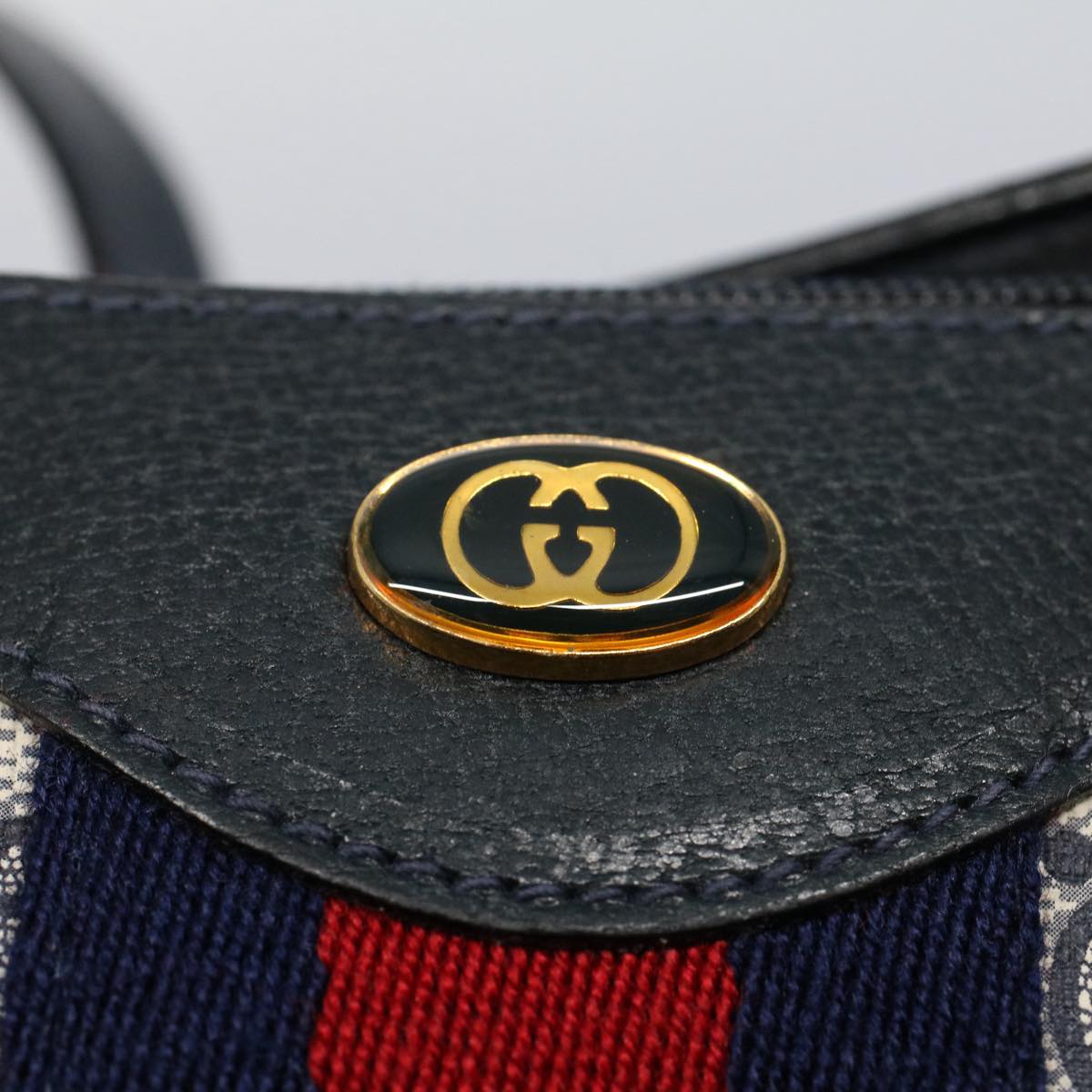 GUCCI GG Canvas Sherry Line Shoulder Bag PVC Leather Gray Navy Red ki3382